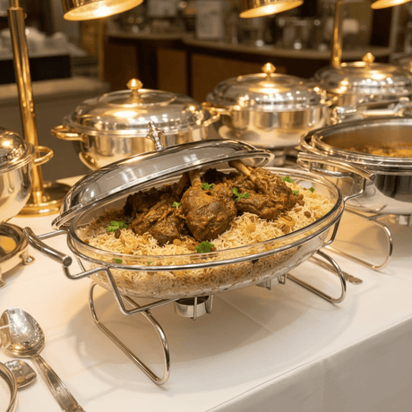 Oval Glass Food Warmer with Sleek Silver Stand and Lid – Professional Buffet & Catering Server (35×24 cm) - Al Kabayel Discount CentreOval Glass Food Warmer with Sleek Silver Stand and Lid – Professional Buffet & Catering Server (35×24 cm)WarmersAKDCAl Kabayel Discount Centre