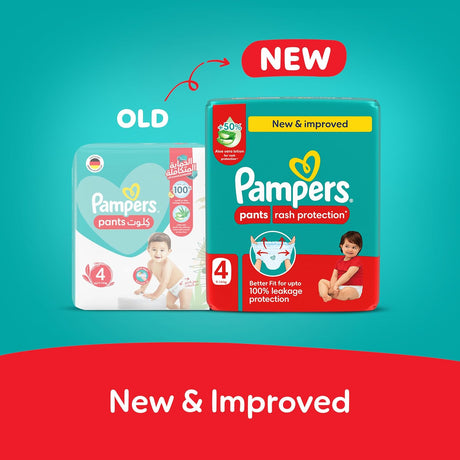 Pampers Rash Protection Pants Diapers, Size 4, 9 - 14kg, Mega Pack, 52 pcs - Al Kabayel Discount CentrePampers Rash Protection Pants Diapers, Size 4, 9 - 14kg, Mega Pack, 52 pcsBaby ProductsPAMPERSAl Kabayel Discount Centre