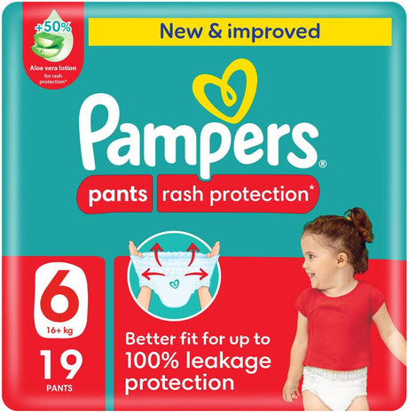 Pampers Rash Protection, Size 6, 16+ kg, Value Pack, 19 Diaper Pants - Al Kabayel Discount CentrePampers Rash Protection, Size 6, 16+ kg, Value Pack, 19 Diaper PantsBaby ProductsPAMPERSAl Kabayel Discount Centre