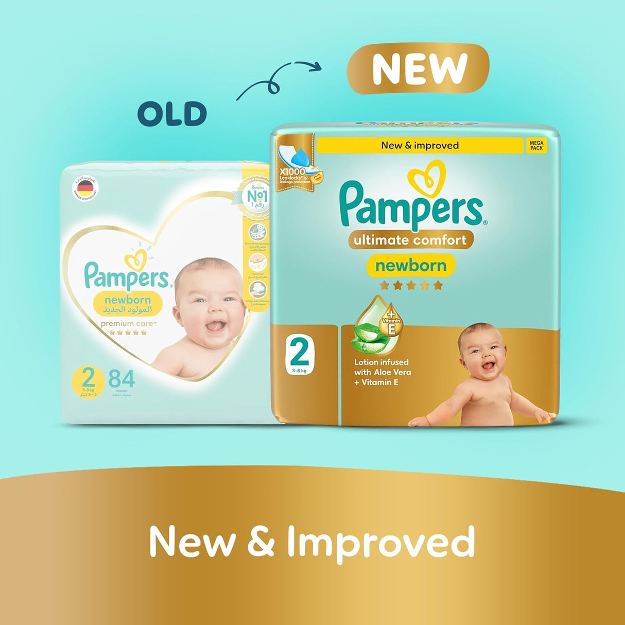 Pampers Ultimate Comfort Taped Diapers, Size 2, 3 - 8kg, Lotion infused with Aloe Vera and Vitamin E, x1000 Leak Locks Technology for Leakage Protection, MIP, 46 Count - Al Kabayel Discount CentrePampers Ultimate Comfort Taped Diapers, Size 2, 3 - 8kg, Lotion infused with Aloe Vera and Vitamin E, x1000 Leak Locks Technology for Leakage Protection, MIP, 46 CountBaby ProductsPAMPERSAl Kabayel Discount Centre