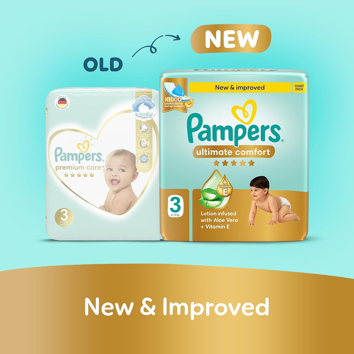 Pampers Ultimate Comfort Taped Diapers, Size 3, 6 - 10kg, Lotion infused with Aloe Vera and Vitamin E, x1000 Leak Locks Technology for Leakage Protection, Mega Pack, 62 Count - Al Kabayel Discount CentrePampers Ultimate Comfort Taped Diapers, Size 3, 6 - 10kg, Lotion infused with Aloe Vera and Vitamin E, x1000 Leak Locks Technology for Leakage Protection, Mega Pack, 62 CountBaby ProductsPAMPERSAl Kabayel Discount Centre