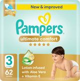 Pampers Ultimate Comfort Taped Diapers, Size 3, 6 - 10kg, Lotion infused with Aloe Vera and Vitamin E, x1000 Leak Locks Technology for Leakage Protection, Mega Pack, 62 Count - Al Kabayel Discount CentrePampers Ultimate Comfort Taped Diapers, Size 3, 6 - 10kg, Lotion infused with Aloe Vera and Vitamin E, x1000 Leak Locks Technology for Leakage Protection, Mega Pack, 62 CountBaby ProductsPAMPERSAl Kabayel Discount Centre