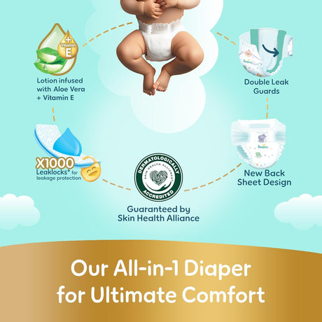 Pampers Ultimate Comfort Taped Diapers, Size 6, 13+kg, Lotion infused with Aloe Vera and Vitamin E, x1000 Leak Locks Technology for Leakage Protection, Mega Pack, 36 Count - Al Kabayel Discount CentrePampers Ultimate Comfort Taped Diapers, Size 6, 13+kg, Lotion infused with Aloe Vera and Vitamin E, x1000 Leak Locks Technology for Leakage Protection, Mega Pack, 36 CountBaby ProductsPAMPERSAl Kabayel Discount Centre