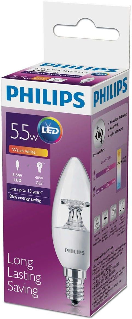 Philips E14 LED Candle Light, 5.5W, 470lm, Amber - Al Kabayel Discount CentrePhilips E14 LED Candle Light, 5.5W, 470lm, AmberLight BulbsPHILIPSAl Kabayel Discount Centre