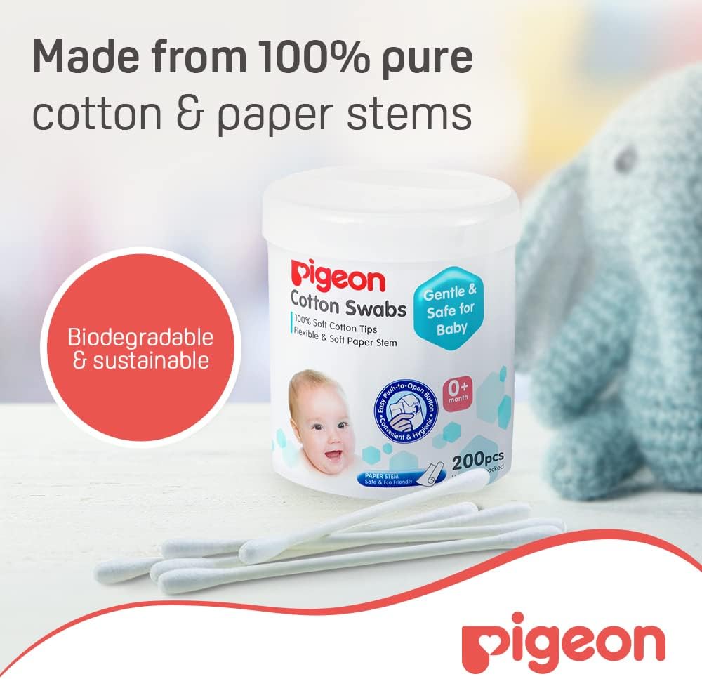 Pigeon Cotton Swabs, Flexible And Soft Paper Stem, 100% Soft Cotton Tips, Extra Thin, 200 Pieces, White - Al Kabayel Discount CentrePigeon Cotton Swabs, Flexible And Soft Paper Stem, 100% Soft Cotton Tips, Extra Thin, 200 Pieces, WhiteBaby ProductsPIGEONAl Kabayel Discount Centre