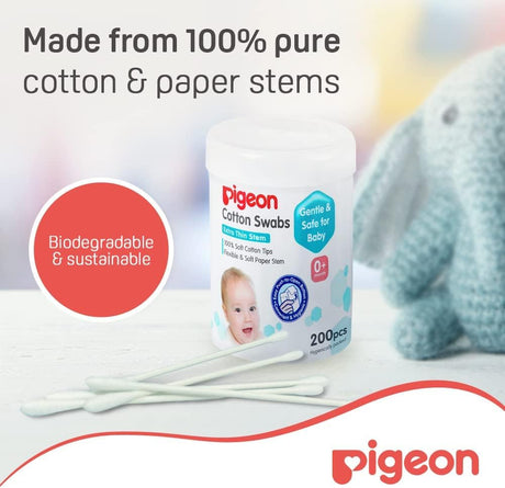 Pigeon Cotton Swabs, Flexible And Soft Paper Stem, 100% Soft Cotton Tips, Thin & Hinged, 200 Pieces, White - Al Kabayel Discount CentrePigeon Cotton Swabs, Flexible And Soft Paper Stem, 100% Soft Cotton Tips, Thin & Hinged, 200 Pieces, WhiteBaby ProductsPIGEONAl Kabayel Discount Centre