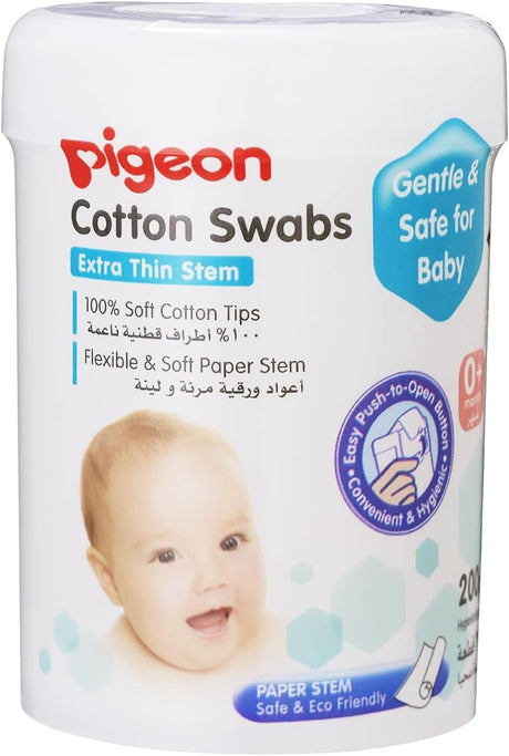 Pigeon Cotton Swabs, Flexible And Soft Paper Stem, 100% Soft Cotton Tips, Thin & Hinged, 200 Pieces, White - Al Kabayel Discount CentrePigeon Cotton Swabs, Flexible And Soft Paper Stem, 100% Soft Cotton Tips, Thin & Hinged, 200 Pieces, WhiteBaby ProductsPIGEONAl Kabayel Discount Centre