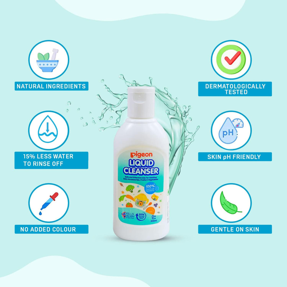Pigeon Liquid Cleanser, 100% Food Grade Ingredients, Kills 99.99% Bacteria, 200ml - Al Kabayel Discount CentrePigeon Liquid Cleanser, 100% Food Grade Ingredients, Kills 99.99% Bacteria, 200mlHousehold CleaningPIGEONAl Kabayel Discount Centre