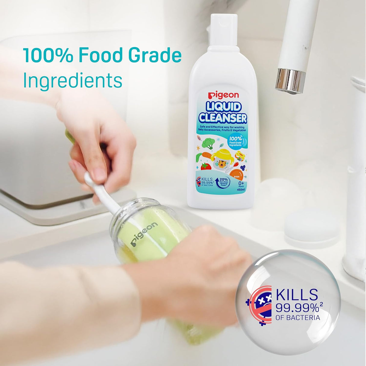 Pigeon Liquid Cleanser, 100% Food Grade Ingredients, Kills 99.99% Bacteria, 450ml - Al Kabayel Discount CentrePigeon Liquid Cleanser, 100% Food Grade Ingredients, Kills 99.99% Bacteria, 450mlHousehold CleaningPIGEONAl Kabayel Discount Centre