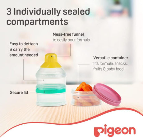 Pigeon Milk Powder Container, 3 Compartments, Lightweight, Bpa Free - Al Kabayel Discount CentrePigeon Milk Powder Container, 3 Compartments, Lightweight, Bpa FreeBaby ProductsPIGEONAl Kabayel Discount Centre