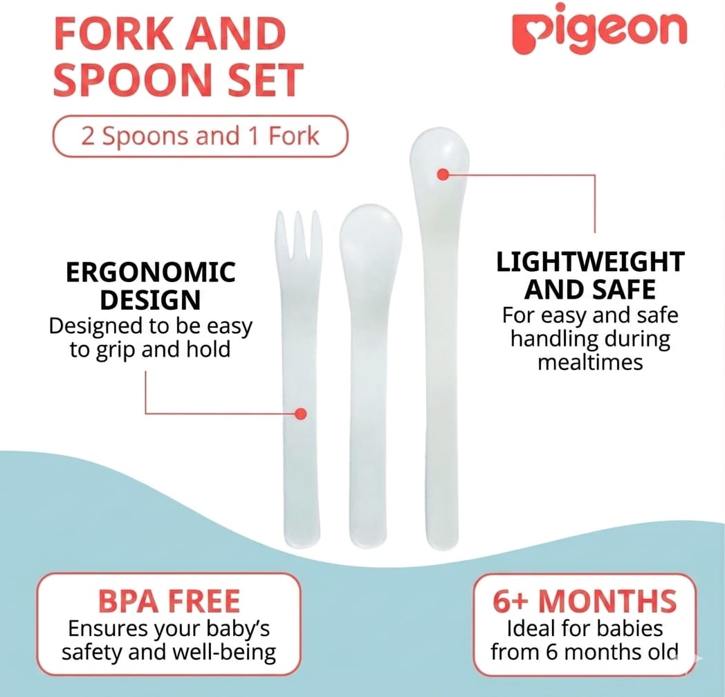 Pigeon Plastic Spoon And Fork Set, 6 Months, 3 Piece [03310],Assorted Colors - Al Kabayel Discount CentrePigeon Plastic Spoon And Fork Set, 6 Months, 3 Piece [03310],Assorted ColorsBaby ProductsPIGEONAl Kabayel Discount Centre