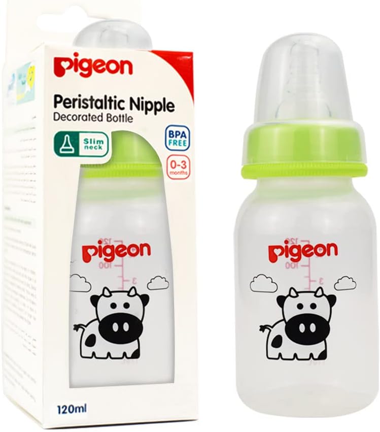 Pigeon Slim Neck Animal Decorated Plastic Feeding Bottle, Ultra Soft Silicone Nipple, Anti Colic, Bpa & Bps Free, 120Ml, Multicolor - Al Kabayel Discount CentrePigeon Slim Neck Animal Decorated Plastic Feeding Bottle, Ultra Soft Silicone Nipple, Anti Colic, Bpa & Bps Free, 120Ml, MulticolorBaby ProductsPIGEONAl Kabayel Discount Centre