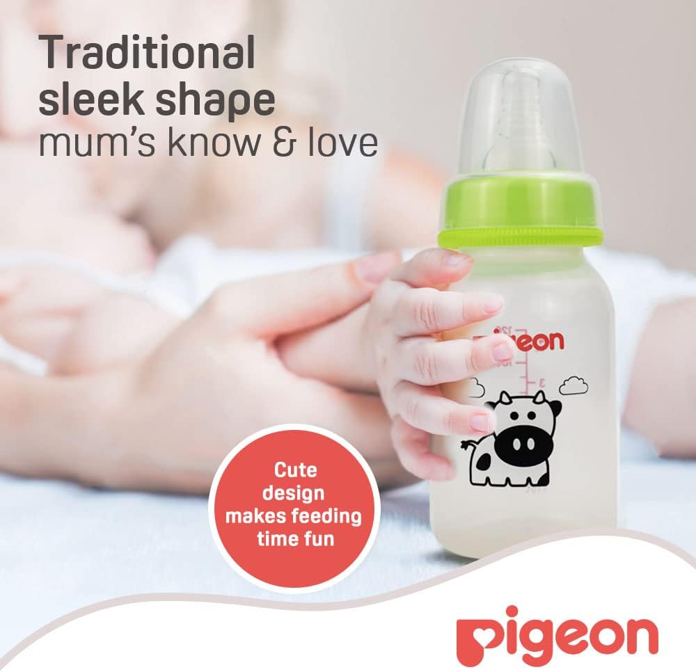 Pigeon Slim Neck Animal Decorated Plastic Feeding Bottle, Ultra Soft Silicone Nipple, Anti Colic, Bpa & Bps Free, 120Ml, Multicolor - Al Kabayel Discount CentrePigeon Slim Neck Animal Decorated Plastic Feeding Bottle, Ultra Soft Silicone Nipple, Anti Colic, Bpa & Bps Free, 120Ml, MulticolorBaby ProductsPIGEONAl Kabayel Discount Centre