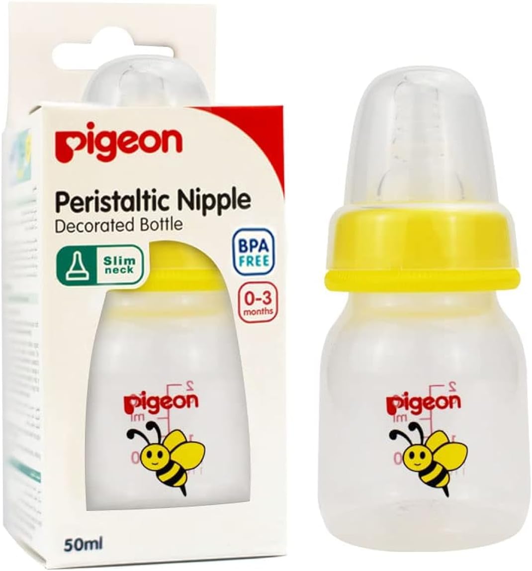 Pigeon Slim Neck Animal Decorated Plastic Feeding Bottle, Ultra Soft Silicone Nipple, Anti Colic, Bpa & Bps Free, 50Ml, Item is Assorted Color - Al Kabayel Discount CentrePigeon Slim Neck Animal Decorated Plastic Feeding Bottle, Ultra Soft Silicone Nipple, Anti Colic, Bpa & Bps Free, 50Ml, Item is Assorted ColorBaby ProductsPIGEONAl Kabayel Discount Centre