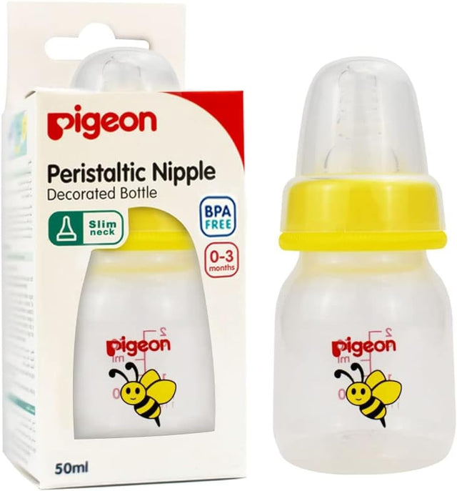 Pigeon Slim Neck Animal Decorated Plastic Feeding Bottle, Ultra Soft Silicone Nipple, Anti Colic, Bpa & Bps Free, 50Ml, Item is Assorted Color - Al Kabayel Discount CentrePigeon Slim Neck Animal Decorated Plastic Feeding Bottle, Ultra Soft Silicone Nipple, Anti Colic, Bpa & Bps Free, 50Ml, Item is Assorted ColorBaby ProductsPIGEONAl Kabayel Discount Centre