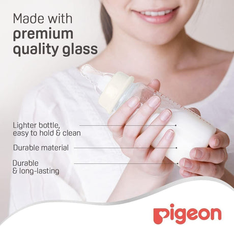 Pigeon Slim Neck Glass Feeding Bottle, Clear Cap, Ultra Soft Silicone Nipple, Anti - Colic, Durable & Long Lasting, BPA & BPS Free, White/Clear, 120ml - Al Kabayel Discount CentrePigeon Slim Neck Glass Feeding Bottle, Clear Cap, Ultra Soft Silicone Nipple, Anti - Colic, Durable & Long Lasting, BPA & BPS Free, White/Clear, 120mlBaby ProductsPIGEONAl Kabayel Discount Centre
