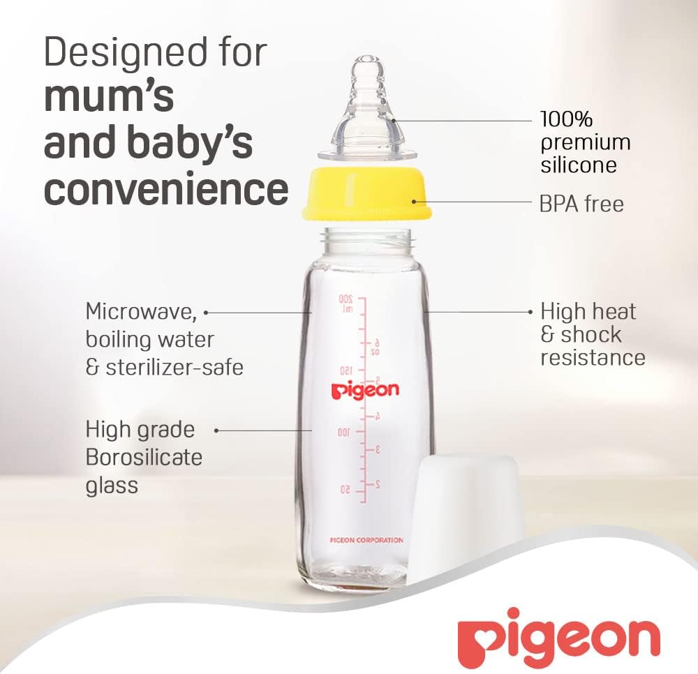 Pigeon Slim Neck Glass Feeding Bottle, White Cap, Ultra - Soft Silicone, Anti - Colic, Bpa & Bps Free, 200Ml, Multicolor - Al Kabayel Discount CentrePigeon Slim Neck Glass Feeding Bottle, White Cap, Ultra - Soft Silicone, Anti - Colic, Bpa & Bps Free, 200Ml, MulticolorBaby ProductsPIGEONAl Kabayel Discount Centre