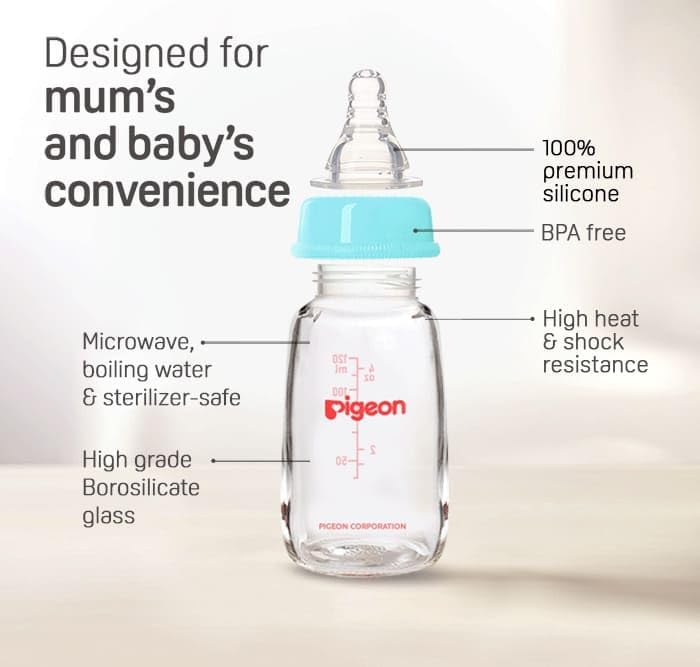 Pigeon Slim Neck Glass Feeding Bottle, White Cap, Ultra Soft Silicone Nipple, Anti - Colic, Durable & Long Lasting, BPA & BPS Free, Assorted/Clear, 120ml - Al Kabayel Discount CentrePigeon Slim Neck Glass Feeding Bottle, White Cap, Ultra Soft Silicone Nipple, Anti - Colic, Durable & Long Lasting, BPA & BPS Free, Assorted/Clear, 120mlBaby ProductsPIGEONAl Kabayel Discount Centre
