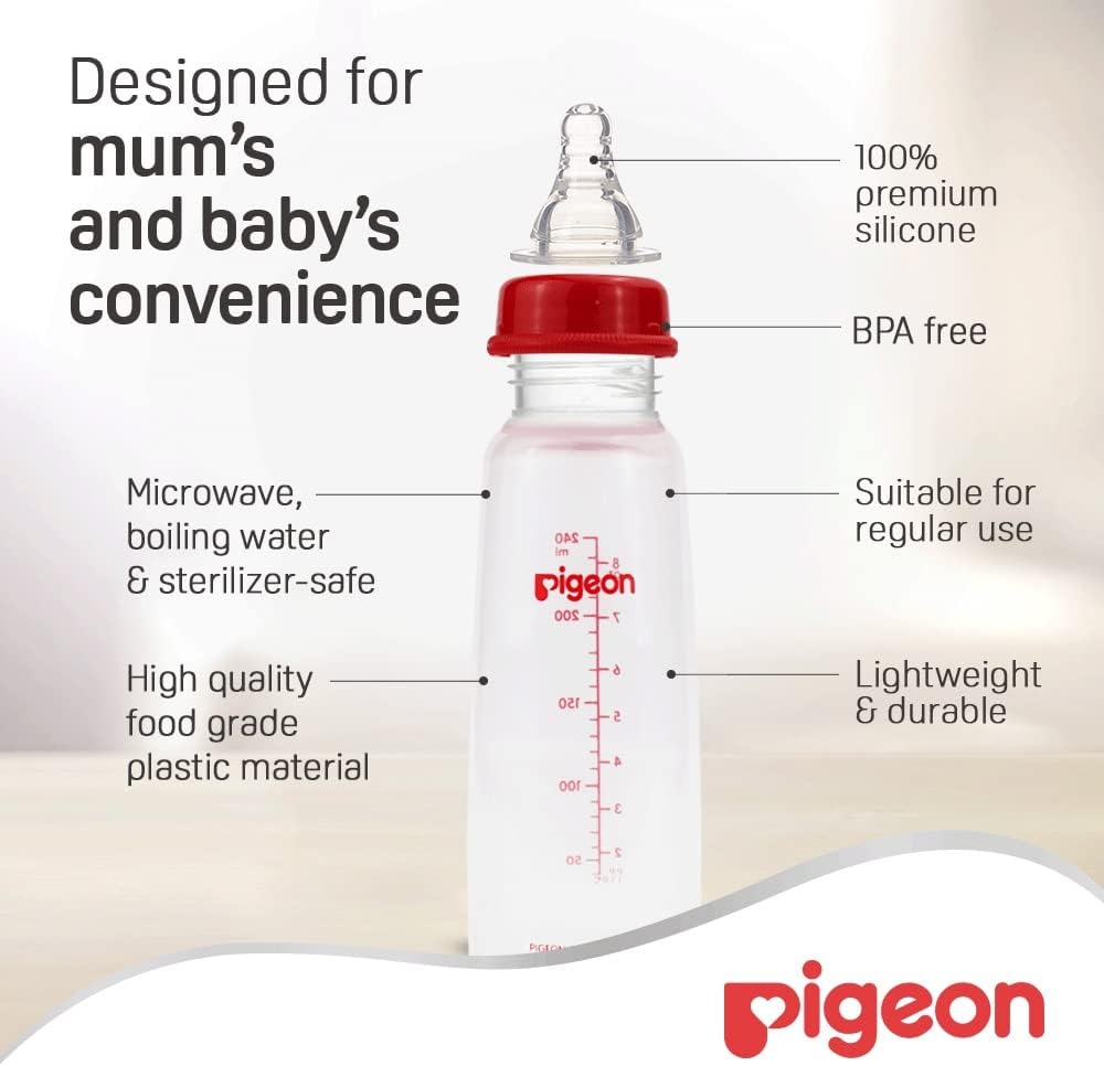 Pigeon Slim Neck Plastic Feeding Bottle, White Cap, Ultra Soft Silicone Nipple, Anti Colic, Bpa & Bps Free, 240ml, Multi Color - Al Kabayel Discount CentrePigeon Slim Neck Plastic Feeding Bottle, White Cap, Ultra Soft Silicone Nipple, Anti Colic, Bpa & Bps Free, 240ml, Multi ColorBaby ProductsPIGEONAl Kabayel Discount Centre