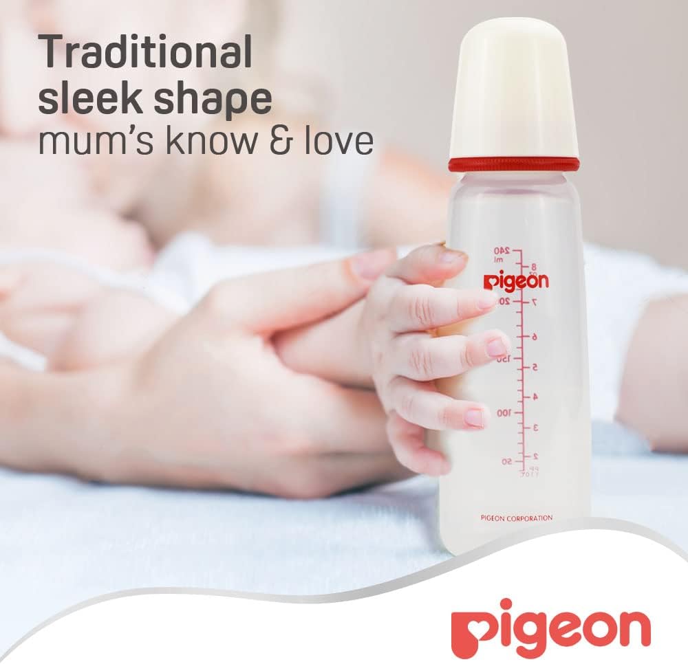 Pigeon Slim Neck Plastic Feeding Bottle, White Cap, Ultra Soft Silicone Nipple, Anti Colic, Bpa & Bps Free, 240ml, Multi Color - Al Kabayel Discount CentrePigeon Slim Neck Plastic Feeding Bottle, White Cap, Ultra Soft Silicone Nipple, Anti Colic, Bpa & Bps Free, 240ml, Multi ColorBaby ProductsPIGEONAl Kabayel Discount Centre