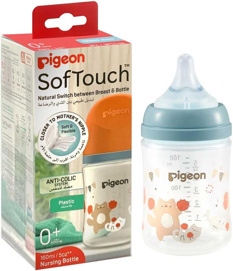 Pigeon Softouch Wide Neck Peristaltic PLUS Decorated Feeding Nursing Bottle, SS Nipple Size, BPA Free, 0 + Months, 160ml - Assorted Color - Al Kabayel Discount CentrePigeon Softouch Wide Neck Peristaltic PLUS Decorated Feeding Nursing Bottle, SS Nipple Size, BPA Free, 0 + Months, 160ml - Assorted ColorBaby ProductsPIGEONAl Kabayel Discount Centre