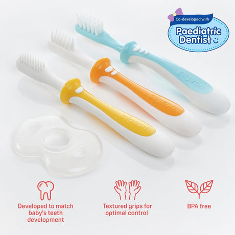 Pigeon Training Tooth Brush Set, Extra Soft Bristles, Soft Grip, Lesson 1, 2, 3, Multi Colour - Al Kabayel Discount CentrePigeon Training Tooth Brush Set, Extra Soft Bristles, Soft Grip, Lesson 1, 2, 3, Multi ColourBaby ProductsPIGEONAl Kabayel Discount Centre
