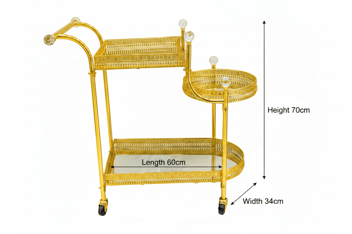 Gold Bar Cart with Dimensions