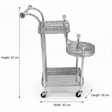 Pilsco 3-Tier Silver Chrome Metal & Glass Serving Trolley Cart with Ornate Filigree Design, Crystal Knob Accents & Rolling Casters | 67cm x 40cm x 30cm | - Al Kabayel Discount CentrePilsco 3-Tier Silver Chrome Metal & Glass Serving Trolley Cart with Ornate Filigree Design, Crystal Knob Accents & Rolling Casters | 67cm x 40cm x 30cm |Organizers & AccessoriesPILSCOAl Kabayel Discount Centre