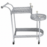 Pilsco 3-Tier Silver Chrome Metal Ornate Serving Trolley with Round Side Tray and Wheels | Majlis & Hospitality Tea Cart | 70cmx60x34cm - Al Kabayel Discount CentrePilsco 3-Tier Silver Chrome Metal Ornate Serving Trolley with Round Side Tray and Wheels | Majlis & Hospitality Tea Cart | 70cmx60x34cmOrganizers & AccessoriesPILSCOAl Kabayel Discount Centre