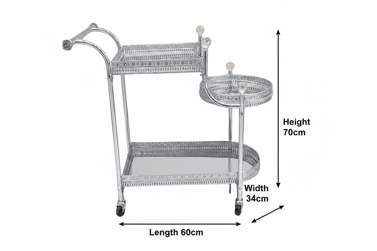 Silver Bar Cart with Dimensions