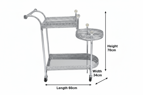Silver Bar Cart with Dimensions