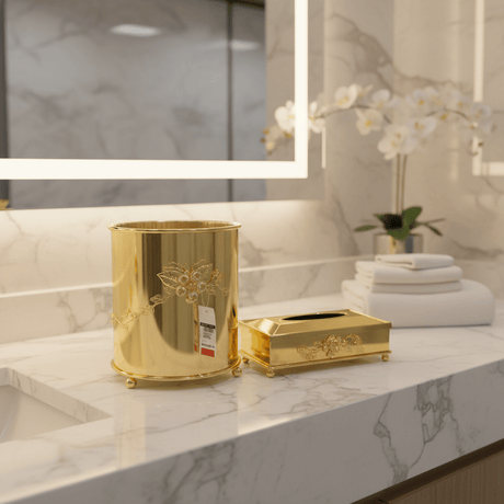 Pilsco Acrylic Dustbin with Gold Metal Base and Tissue Box Set – Premium Finish for Home & Office – 26 × 22 cm & 26 × 13 cm - Al Kabayel Discount CentrePilsco Acrylic Dustbin with Gold Metal Base and Tissue Box Set – Premium Finish for Home & Office – 26 × 22 cm & 26 × 13 cmOrganizers & AccessoriesPILSCOAl Kabayel Discount Centre