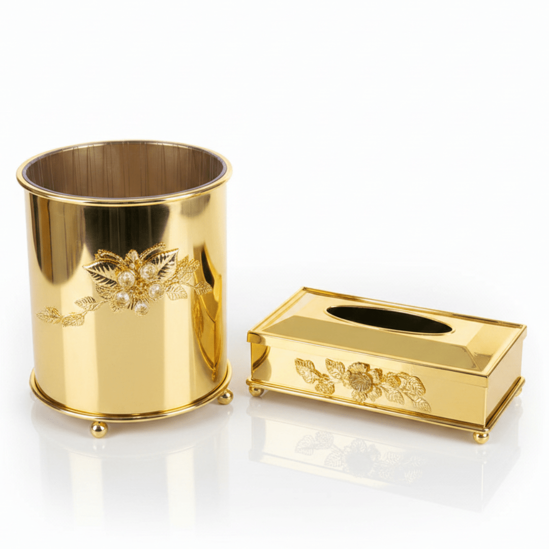 Pilsco Acrylic Dustbin with Gold Metal Base and Tissue Box Set – Premium Finish for Home & Office – 26 × 22 cm & 26 × 13 cm - Al Kabayel Discount CentrePilsco Acrylic Dustbin with Gold Metal Base and Tissue Box Set – Premium Finish for Home & Office – 26 × 22 cm & 26 × 13 cmOrganizers & AccessoriesPILSCOAl Kabayel Discount Centre