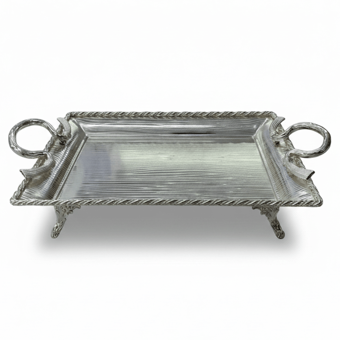Pilsco Compact Footed Silver Stainless Steel Serving Tray with Elegant Handles – 39×29cm - Al Kabayel Discount CentrePilsco Compact Footed Silver Stainless Steel Serving Tray with Elegant Handles – 39×29cmServing TraysAKDCAl Kabayel Discount Centre