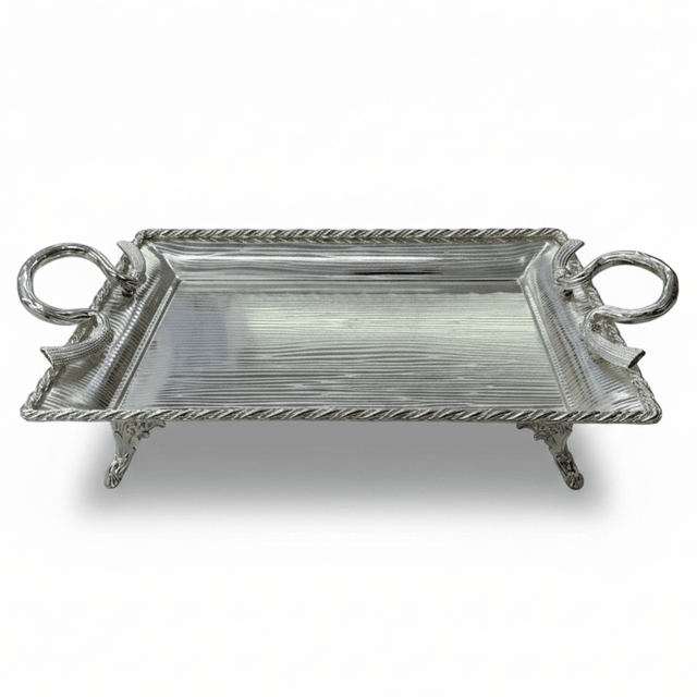 Pilsco Compact Footed Silver Stainless Steel Serving Tray with Elegant Handles – 39×29cm - Al Kabayel Discount CentrePilsco Compact Footed Silver Stainless Steel Serving Tray with Elegant Handles – 39×29cmServing TraysAKDCAl Kabayel Discount Centre