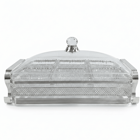 Pilsco Elegant 6 - Section Acrylic Candy Serving Tray with Silver Metal Holder & Decorative Lid – Premium Sweet and Snack Organizer 38×26 cm - Al Kabayel Discount CentrePilsco Elegant 6 - Section Acrylic Candy Serving Tray with Silver Metal Holder & Decorative Lid – Premium Sweet and Snack Organizer 38×26 cmJars & Food SaversPILSCOAl Kabayel Discount Centre