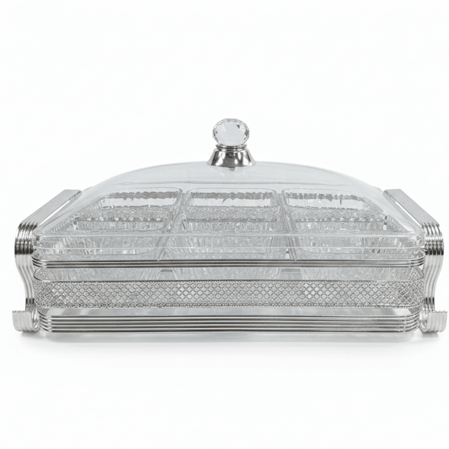 Pilsco Elegant 6 - Section Acrylic Candy Serving Tray with Silver Metal Holder & Decorative Lid – Premium Sweet and Snack Organizer 38×26 cm - Al Kabayel Discount CentrePilsco Elegant 6 - Section Acrylic Candy Serving Tray with Silver Metal Holder & Decorative Lid – Premium Sweet and Snack Organizer 38×26 cmJars & Food SaversPILSCOAl Kabayel Discount Centre