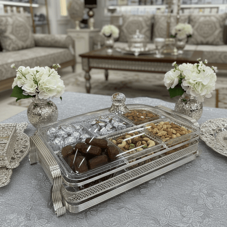 Pilsco Elegant 6 - Section Acrylic Candy Serving Tray with Silver Metal Holder & Decorative Lid – Premium Sweet and Snack Organizer 38×26 cm - Al Kabayel Discount CentrePilsco Elegant 6 - Section Acrylic Candy Serving Tray with Silver Metal Holder & Decorative Lid – Premium Sweet and Snack Organizer 38×26 cmJars & Food SaversPILSCOAl Kabayel Discount Centre