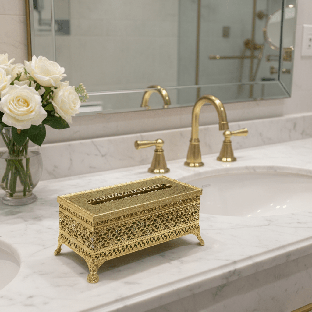 Pilsco Elegant Gold Metal Tissue Box Holder – Luxury Finish Tissue Box Cover – 26.5 × 13 cm - Al Kabayel Discount CentrePilsco Elegant Gold Metal Tissue Box Holder – Luxury Finish Tissue Box Cover – 26.5 × 13 cmNapkin Holders & Tissue BoxPILSCOAl Kabayel Discount Centre
