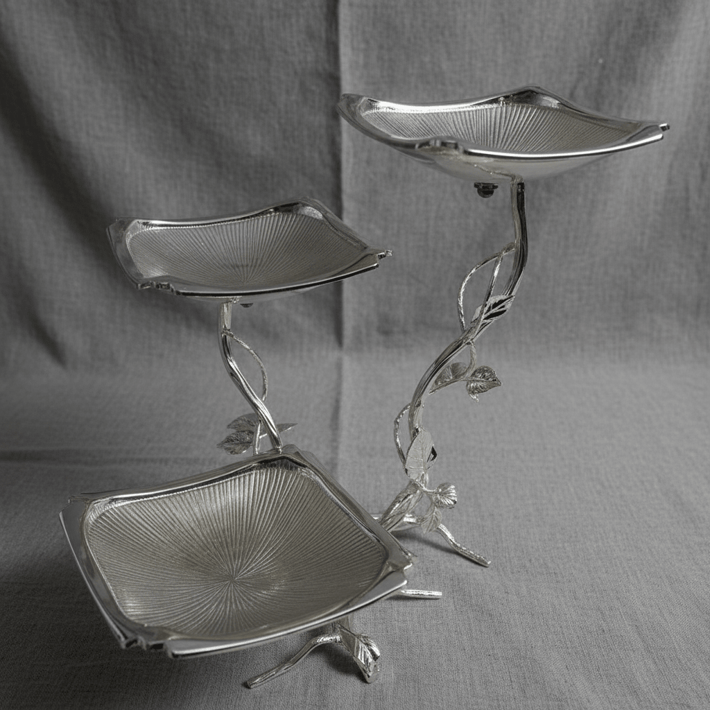 Pilsco Elegant Silver Leaf Design 3 - Tier Square Fruit Stand – Decorative Serving Tray for Fruits, Cakes & Sweets – 14 × 28 cm - Al Kabayel Discount CentrePilsco Elegant Silver Leaf Design 3 - Tier Square Fruit Stand – Decorative Serving Tray for Fruits, Cakes & Sweets – 14 × 28 cmServing TraysPILSCOAl Kabayel Discount Centre