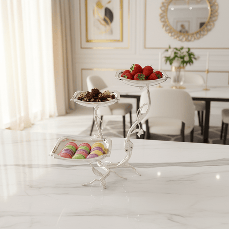 Pilsco Elegant Silver Leaf Design 3 - Tier Square Fruit Stand – Decorative Serving Tray for Fruits, Cakes & Sweets – 14 × 28 cm - Al Kabayel Discount CentrePilsco Elegant Silver Leaf Design 3 - Tier Square Fruit Stand – Decorative Serving Tray for Fruits, Cakes & Sweets – 14 × 28 cmServing TraysPILSCOAl Kabayel Discount Centre