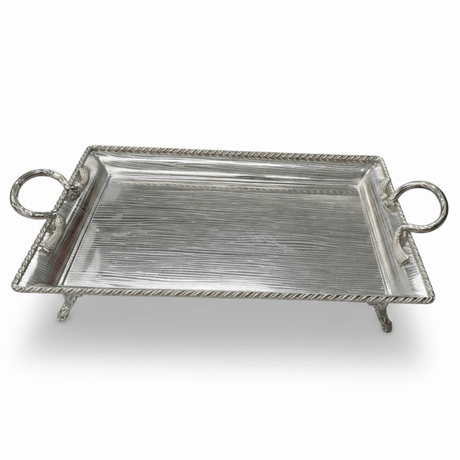 Pilsco Footed Silver Stainless Steel Serving Tray with Elegant Handles – 50×35cm - Al Kabayel Discount CentrePilsco Footed Silver Stainless Steel Serving Tray with Elegant Handles – 50×35cmServing TraysPILSCOAl Kabayel Discount Centre