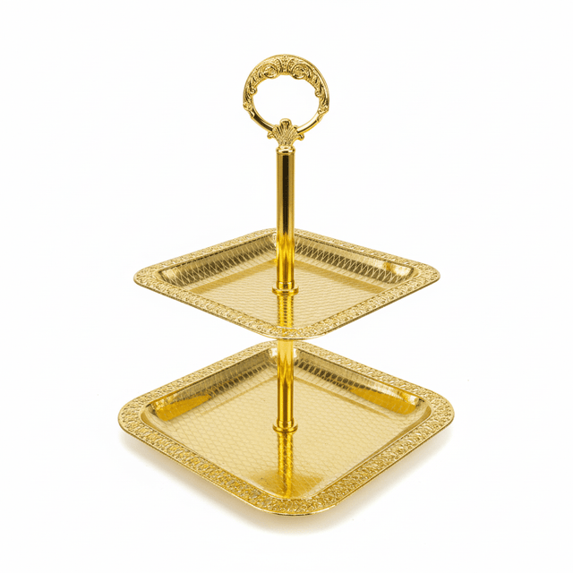 Pilsco Gold Metal Two - Tier Square Candy Display Stand with Elegant Design for Parties and Events – 24×18 cm - Al Kabayel Discount CentrePilsco Gold Metal Two - Tier Square Candy Display Stand with Elegant Design for Parties and Events – 24×18 cmServing TraysNAJIBAl Kabayel Discount Centre