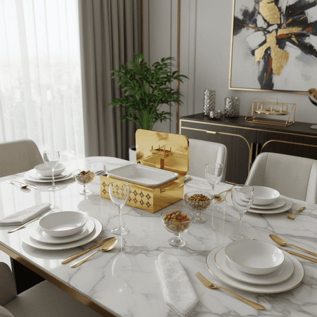 Pilsco Golden Stainless Steel Rectangle Casserole with White Ceramic Inner Dish and Warmer Rack 15 Inch - Al Kabayel Discount CentrePilsco Golden Stainless Steel Rectangle Casserole with White Ceramic Inner Dish and Warmer Rack 15 InchWarmersPILSCOAl Kabayel Discount Centre
