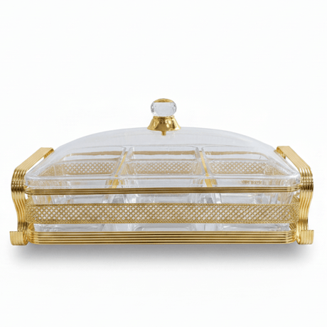 Pilsco Luxury 6 - Section Acrylic Candy Bowl with Premium Gold Metal Holder & Lid – Elegant Organizer for Chocolates Nuts Dates and Dry Fruits 38×26 cm - Al Kabayel Discount CentrePilsco Luxury 6 - Section Acrylic Candy Bowl with Premium Gold Metal Holder & Lid – Elegant Organizer for Chocolates Nuts Dates and Dry Fruits 38×26 cmJars & Food SaversPILSCOAl Kabayel Discount Centre
