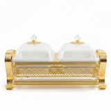Pilsco Luxury White Ceramic Dual Candy Bowl with Premium Gold Metal Holder & Decorative Lid – Elegant Majlis Serving Tray 25×12 cm - Al Kabayel Discount CentrePilsco Luxury White Ceramic Dual Candy Bowl with Premium Gold Metal Holder & Decorative Lid – Elegant Majlis Serving Tray 25×12 cmJars & Food SaversPILSCOAl Kabayel Discount Centre