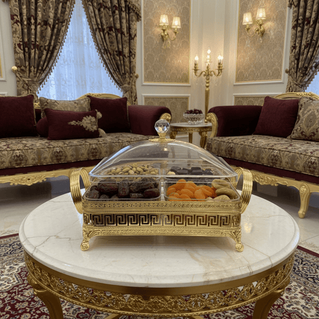 Pilsco Premium 4 - Section Acrylic Candy Bowl with Gold Metal Holder & Elegant Lid – Luxury Serving Tray for Chocolates and Dry Fruits 25×25 cm - Al Kabayel Discount CentrePilsco Premium 4 - Section Acrylic Candy Bowl with Gold Metal Holder & Elegant Lid – Luxury Serving Tray for Chocolates and Dry Fruits 25×25 cmJars & Food SaversPILSCOAl Kabayel Discount Centre