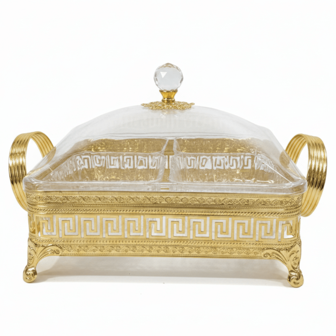 Pilsco Premium 4 - Section Acrylic Candy Bowl with Gold Metal Holder & Elegant Lid – Luxury Serving Tray for Chocolates and Dry Fruits 25×25 cm - Al Kabayel Discount CentrePilsco Premium 4 - Section Acrylic Candy Bowl with Gold Metal Holder & Elegant Lid – Luxury Serving Tray for Chocolates and Dry Fruits 25×25 cmJars & Food SaversPILSCOAl Kabayel Discount Centre