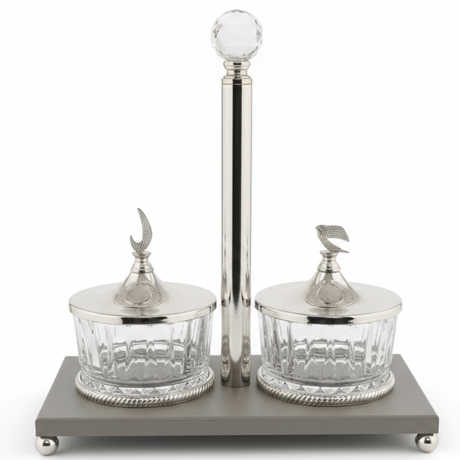 Pilsco Premium White Ceramic Candy Bowl with Elegant Silver Metal Holder & Lid – Luxury 2 - Section Serving Dish for Sweets and Nuts 25×12 cm - Al Kabayel Discount CentrePilsco Premium White Ceramic Candy Bowl with Elegant Silver Metal Holder & Lid – Luxury 2 - Section Serving Dish for Sweets and Nuts 25×12 cmJars & Food SaversPILSCOAl Kabayel Discount Centre