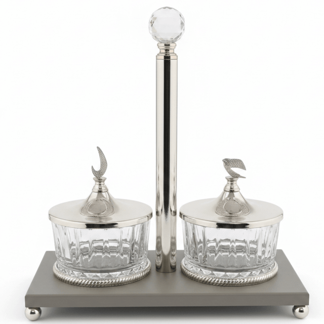 Pilsco Premium White Ceramic Candy Bowl with Elegant Silver Metal Holder & Lid – Luxury 2 - Section Serving Dish for Sweets and Nuts 25×12 cm - Al Kabayel Discount CentrePilsco Premium White Ceramic Candy Bowl with Elegant Silver Metal Holder & Lid – Luxury 2 - Section Serving Dish for Sweets and Nuts 25×12 cmJars & Food SaversPILSCOAl Kabayel Discount Centre